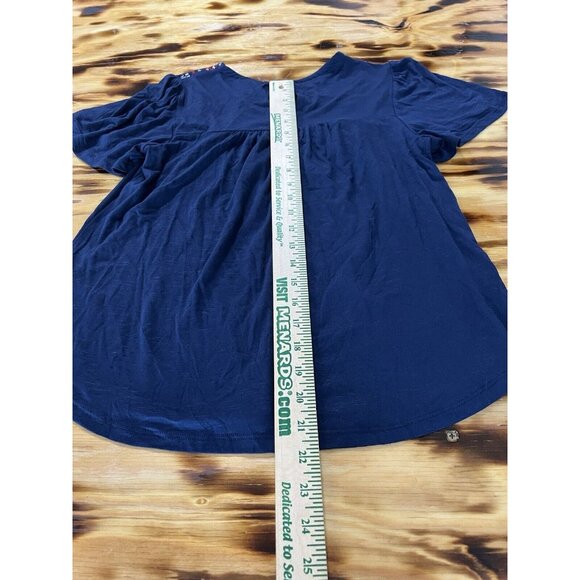 Knox Rose Peasant Blouse Embroidered Short Sleeve Dark Blue Size XS Hippie NWT - Picture 5 of 13